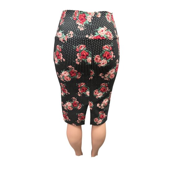 ABN Floral Pencil Skirt M Black White Dot High Waist Stretchy Retro Made USA - Picture 5 of 11